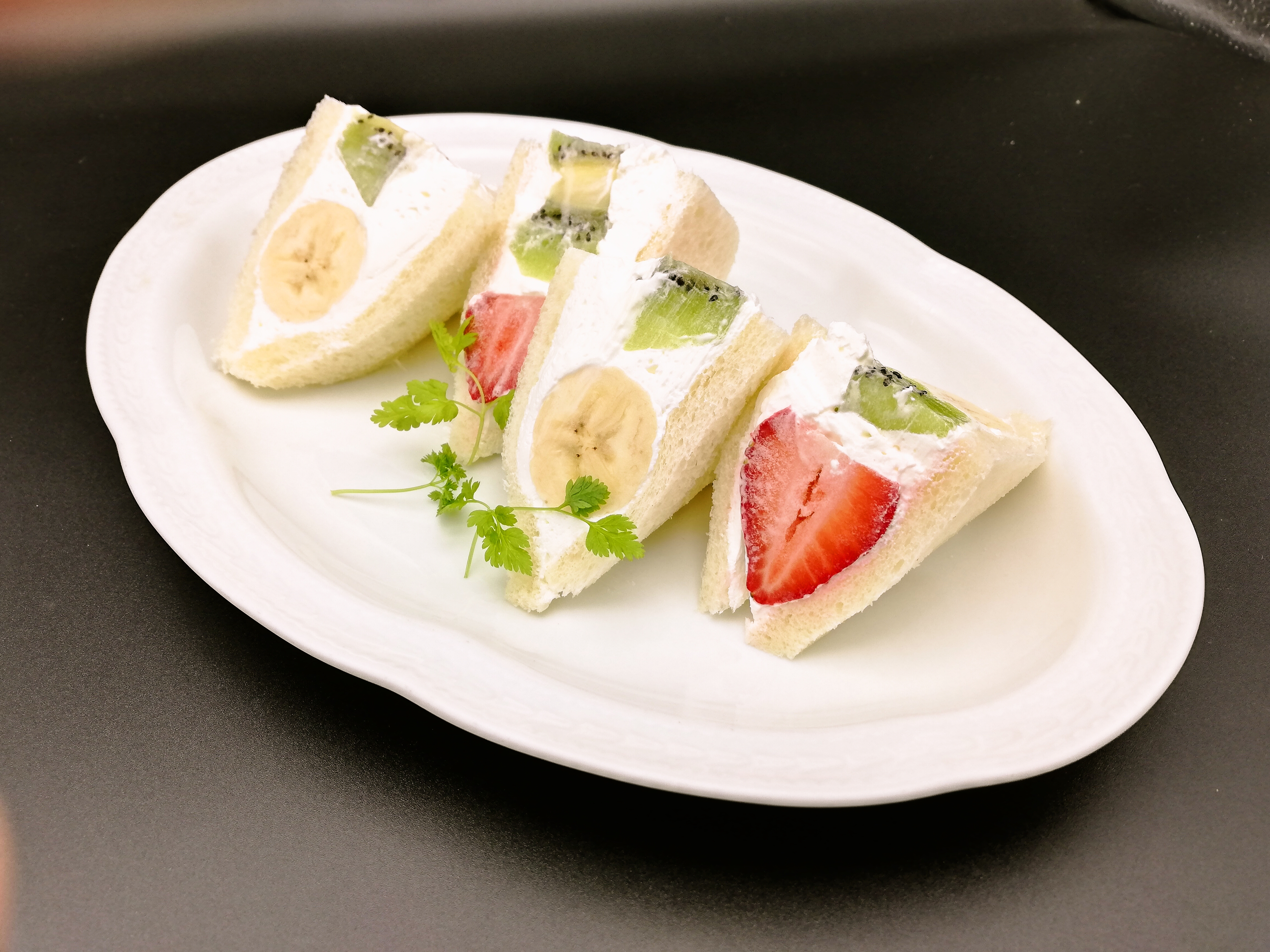 Fruit sandwich is selling at a cafe in Nishi-Shinjuku